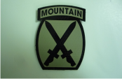 10TH MOUNTAIN 2 5/8 X 3 1/2 TAN ON MAGIC BLACK