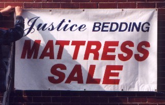 banners for indoor or outdoor use reinforced vinyl with hems and grommets, custom made banner with logos and artwork. banners for advertising and street banners